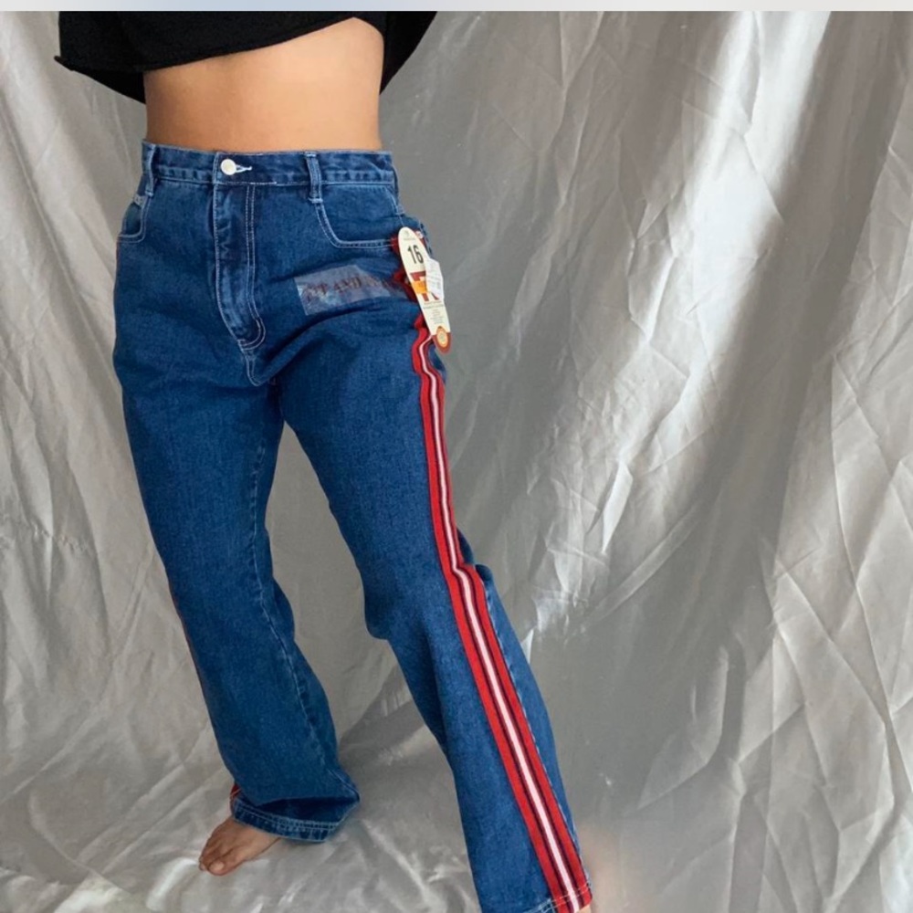 Revo Blue Jeans with Red and White Stripe